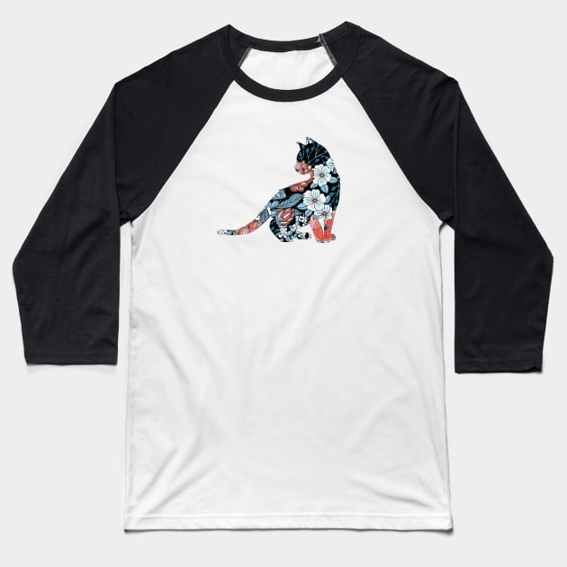 cat with floral pattern Baseball T-Shirt by Wolf Clothing Co